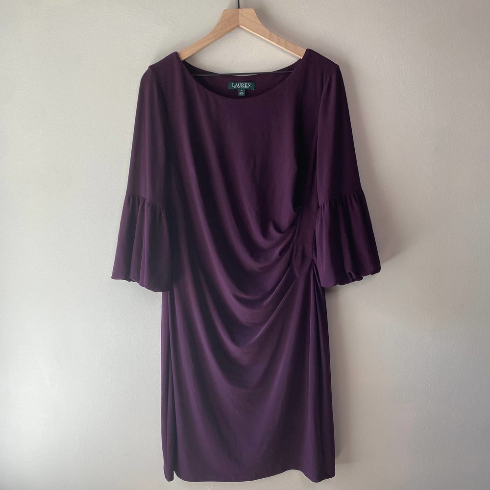 Lauren Ralph Lauren Women's Bell Sleeve Draped Front Dress, Purple, Size 16